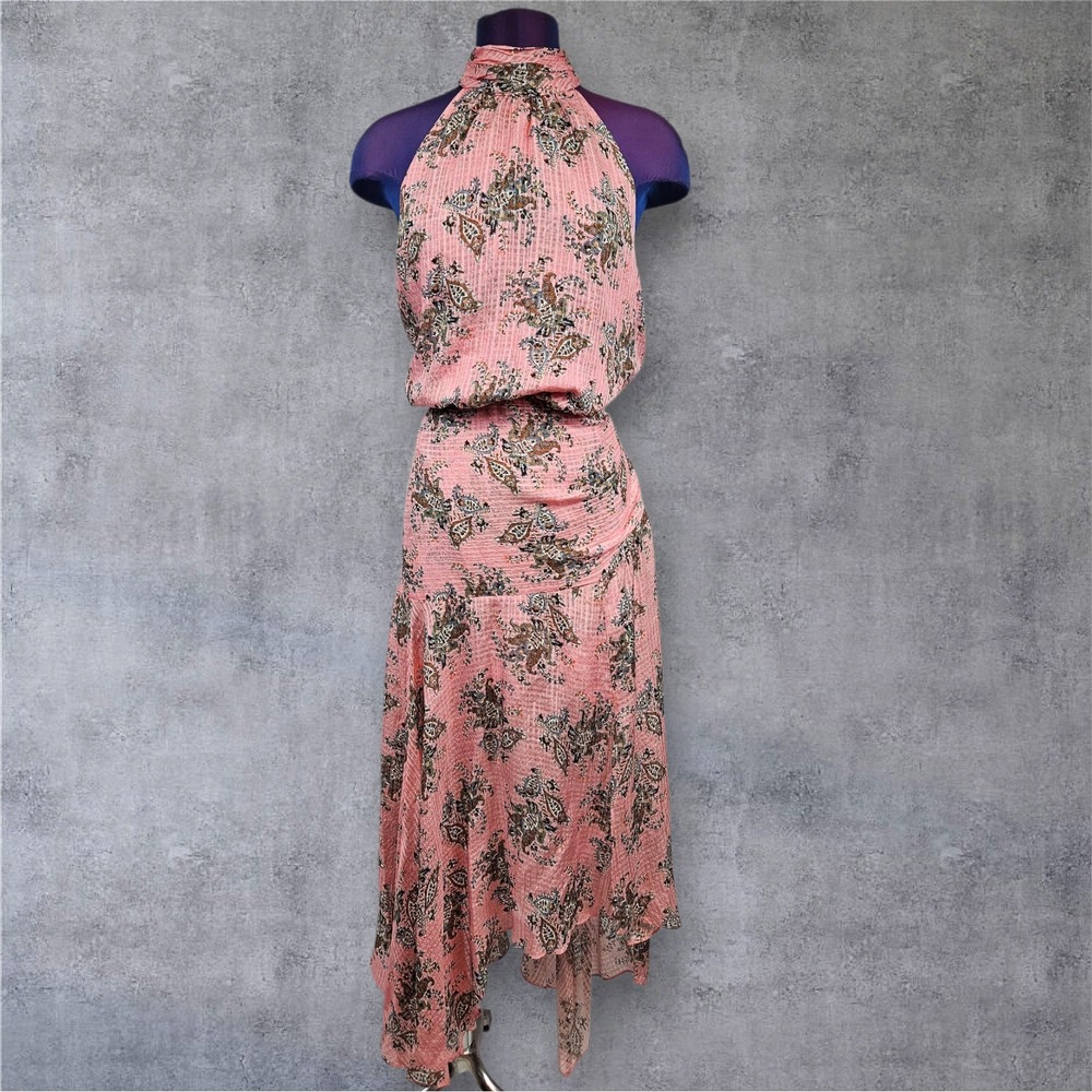 NWT Veronica Beard Leia Dress Size 12 Silk Peony Pink Floral Asymmetric Maxi J66